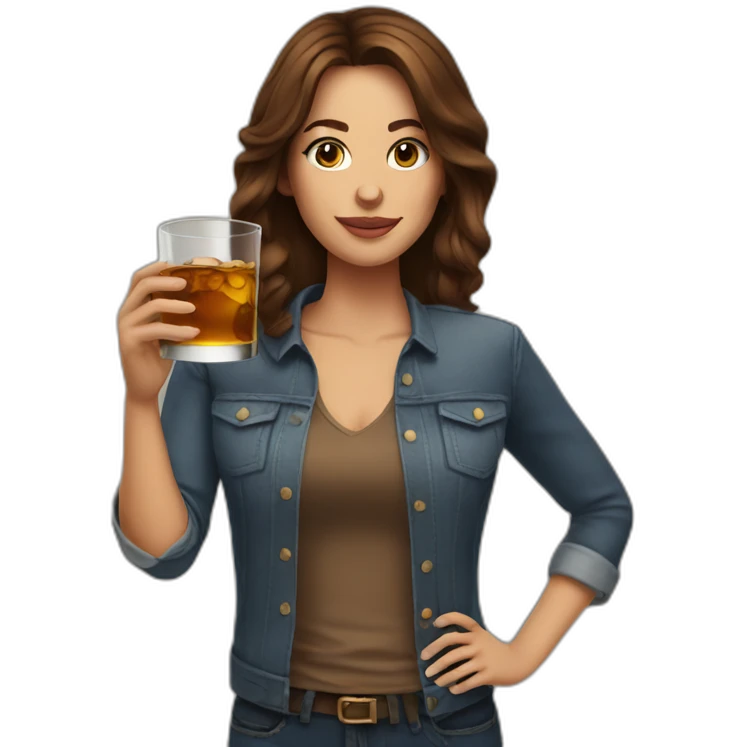 Woman brown hair drink whisky emoji