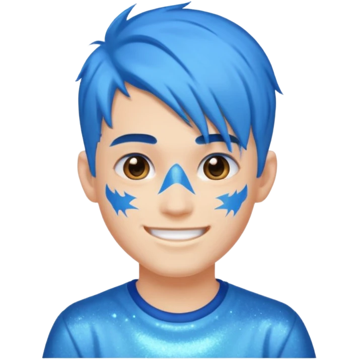 glitter blue gamer boy happy blue hair emoji