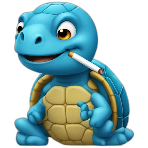 blue turtle with a cigarette emoji