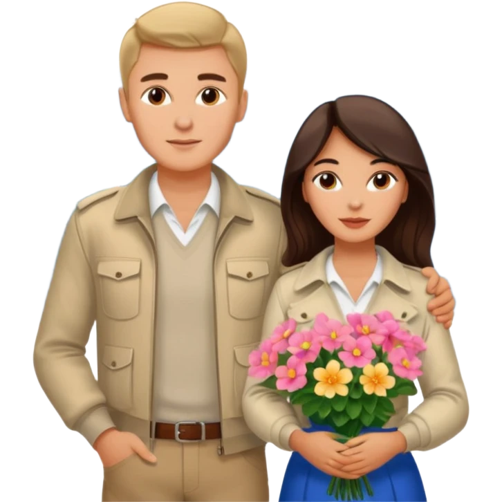 Couple traveling in Montenegro russian man and elegant  Latina girl delicate flowers and mountains in the background  emoji