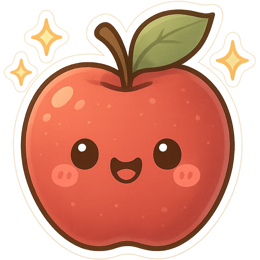 Sparkling Q-version sticker apple, cute and exaggerated emoji