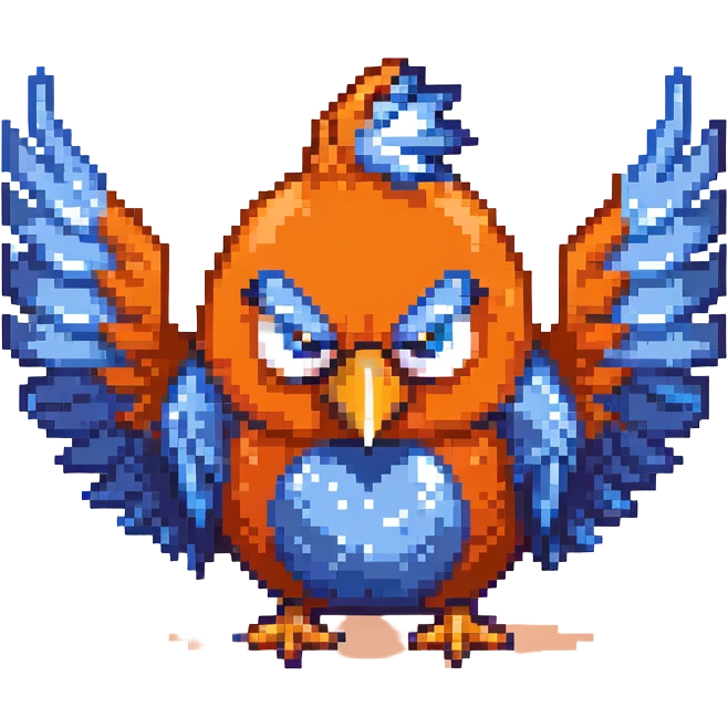 angry bird with blue feathers flapping wings emoji