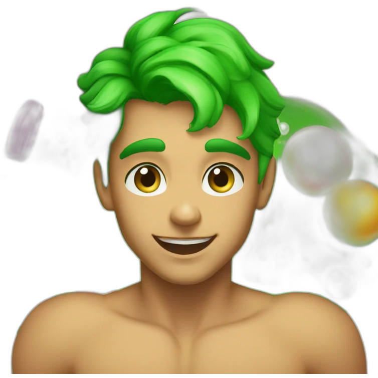 Posh-muscle-boy-green-eyes-rainbow-hair-pearl-necklace-in-golden-bathtub emoji
