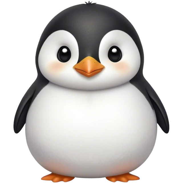 Cinematic chubby penguin, round fluffy body, tiny beak and feet, soft glowing feathers, gentle happy eyes, slightly tilted head, warm and irresistibly cute. emoji