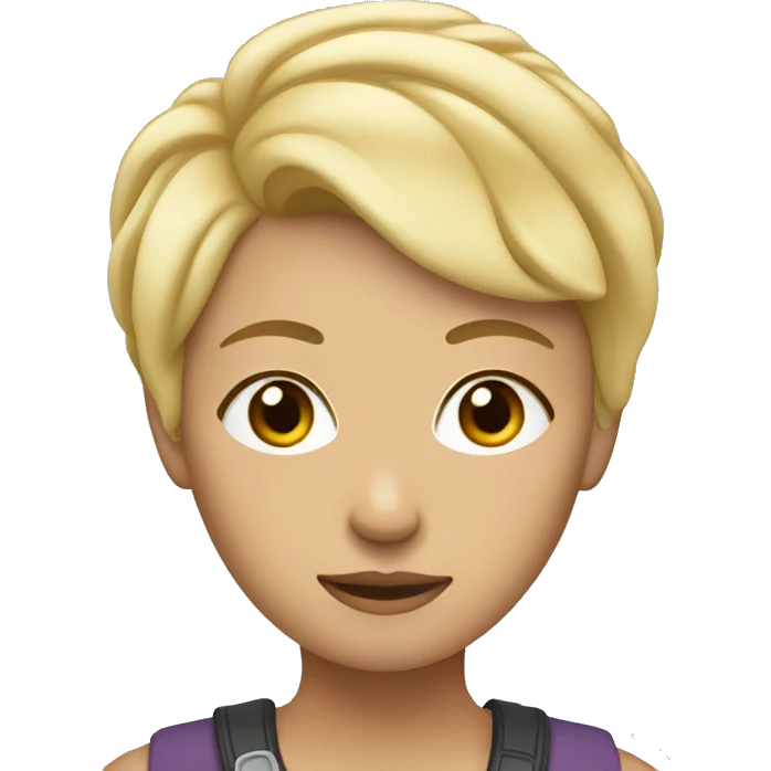 Lesbian with short blonde swingy hair with a stoic face emoji