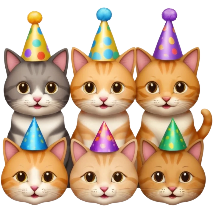  3 happy cats wearing party hats emoji