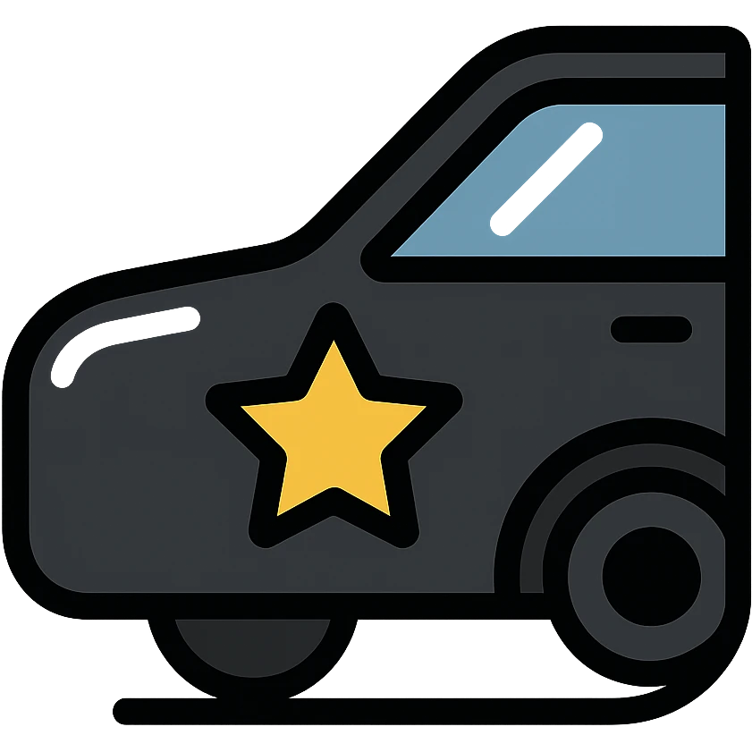small bright silver or gold star icon conveying perfection on a glossy black high-end car surface, main color glossy black, subtle reflections, emphasis on mirror-like shine, modern and clean, not overloaded emoji