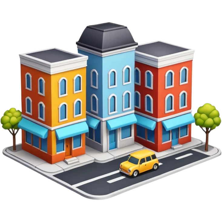 mini diorama of a classic city street corner with small buildings and road emoji