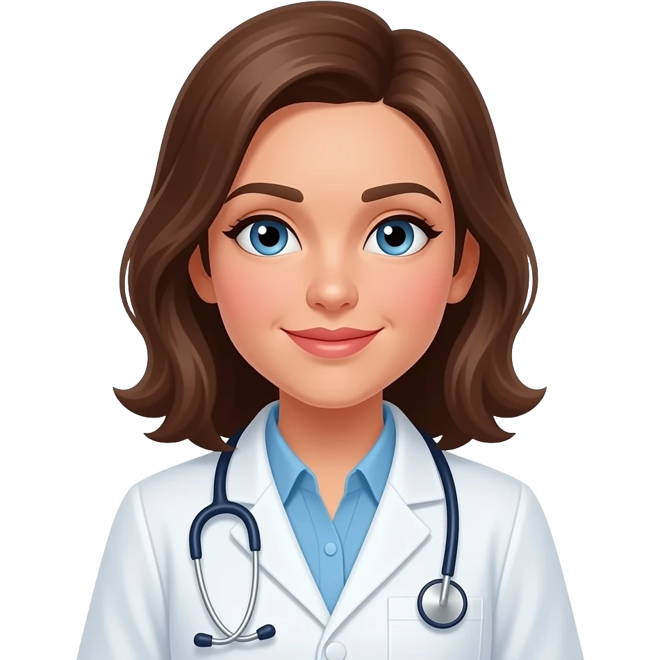 a woman doctor with light brown skin and blue eyes emoji