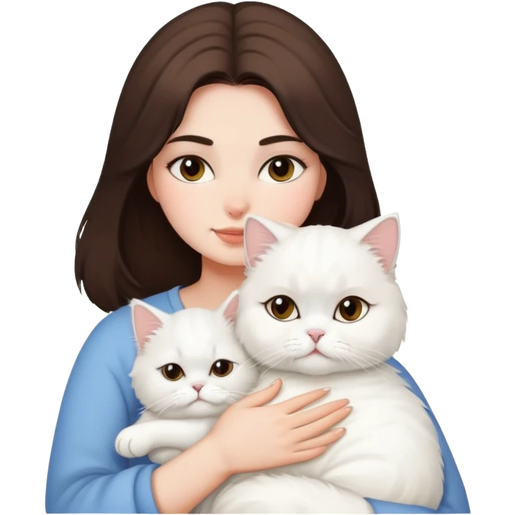 Brunette woman snuggling white Persian cat  emoji