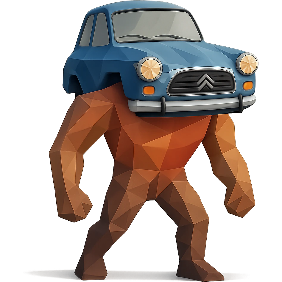 polygonal low-poly style body with a French car face emoji