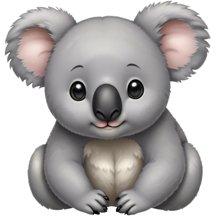 Cinematic Cute Koala Portrait Emoji, Head tilted playfully and inquisitively, featuring a fluffy grey fur with perky, rounded ears and a charming black nose, round, sparkling eyes filled with gentle curiosity, Simplified yet irresistibly adorable features, highly detailed, glowing with a warm, friendly glow, high shine, affectionate and cuddly, stylized with a touch of eucalyptus whimsy, bright and endearing, soft glowing outline, capturing the essence of a mischievous yet loving koala, so playful it feels like it could snuggle out of the screen into your arms! emoji