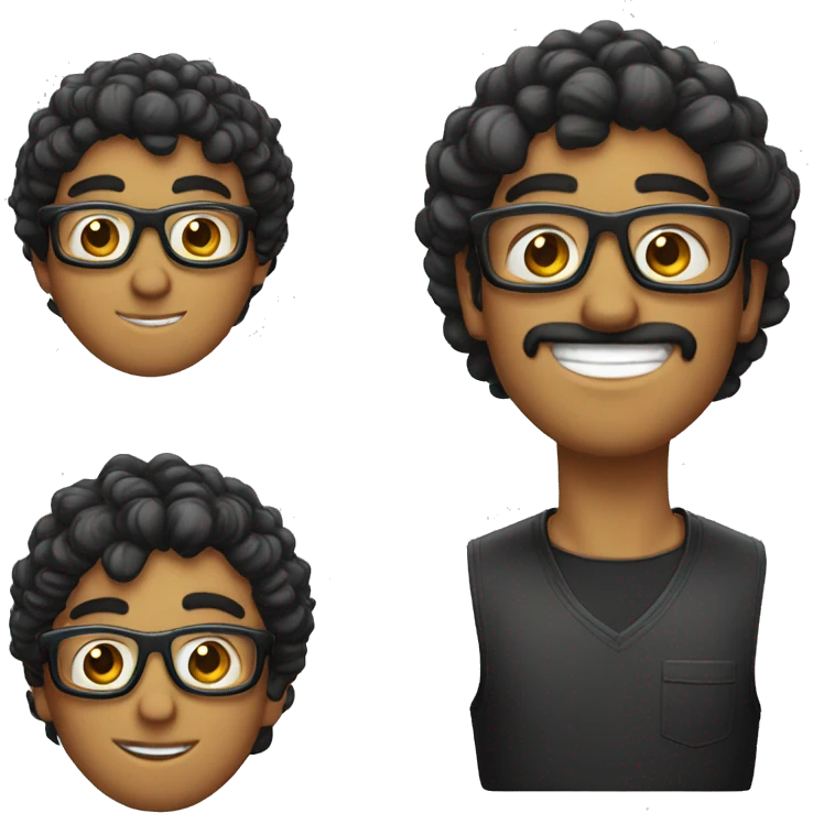 Paulo, gordo, cabelo liso e preto, óculos emoji