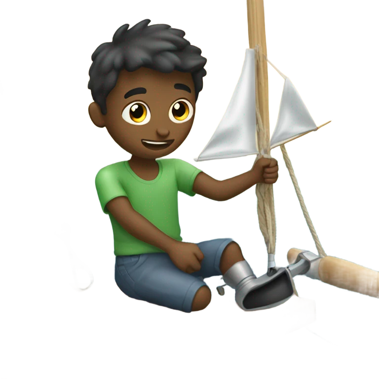 boy using angle polisher on the sailboat emoji