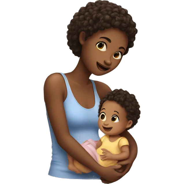 a short girl playing with a baby emoji