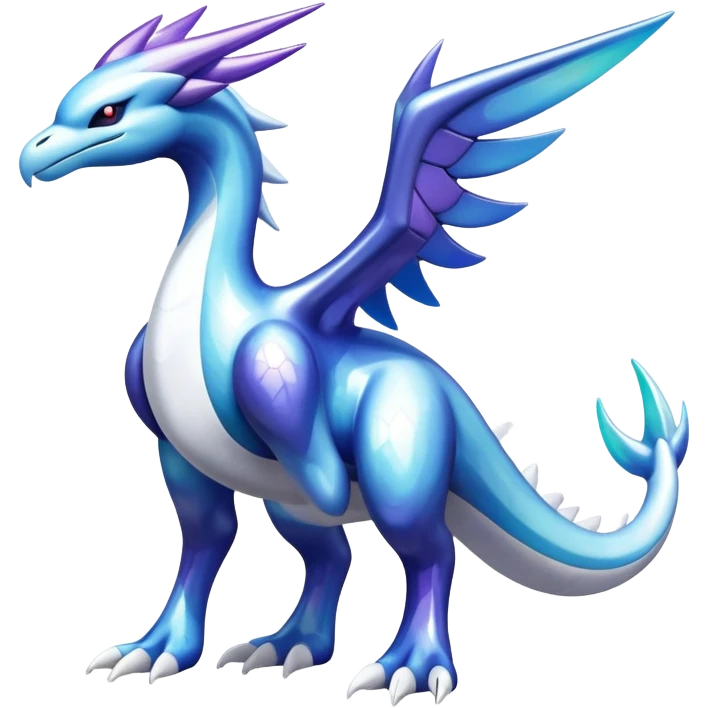 Shiny modern lugia-dialga-suicune-hybrid, marbled glass markings, full body emoji