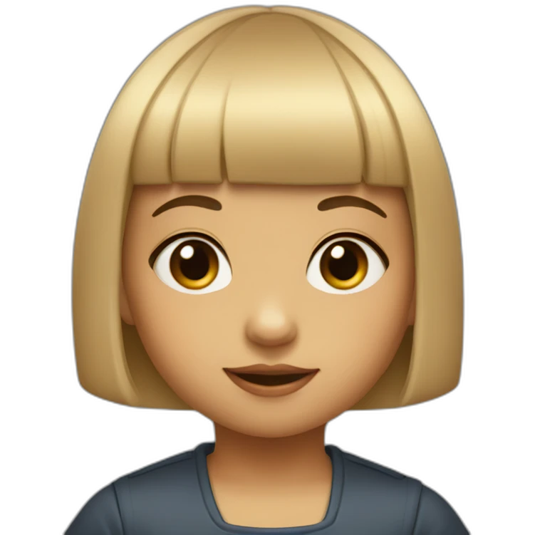 A 2-year-old girl with a short bob and blunt bangs facing forward emoji