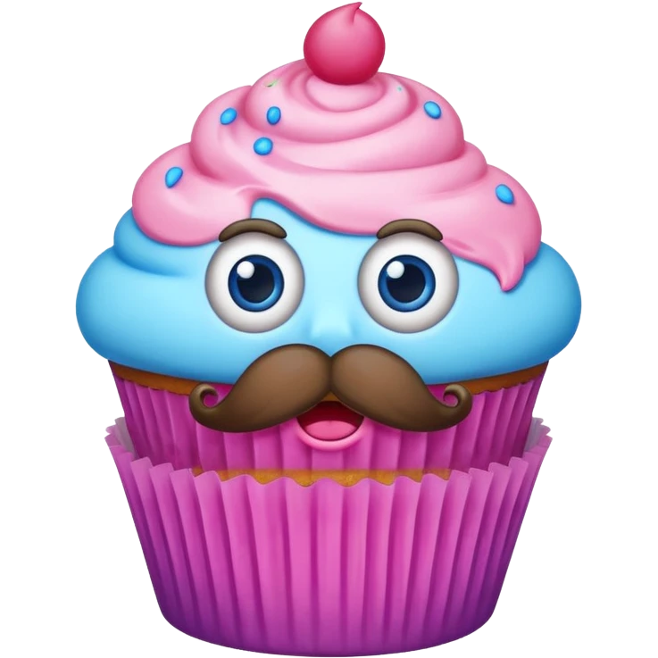big mustached cupcake big eyes emoji
