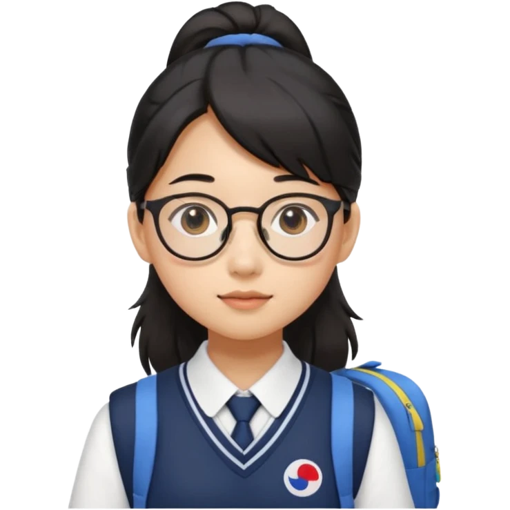 검정 머리 묶은 동양인 한국 교복 단정한 여자 / 안경 / 백팩 emoji