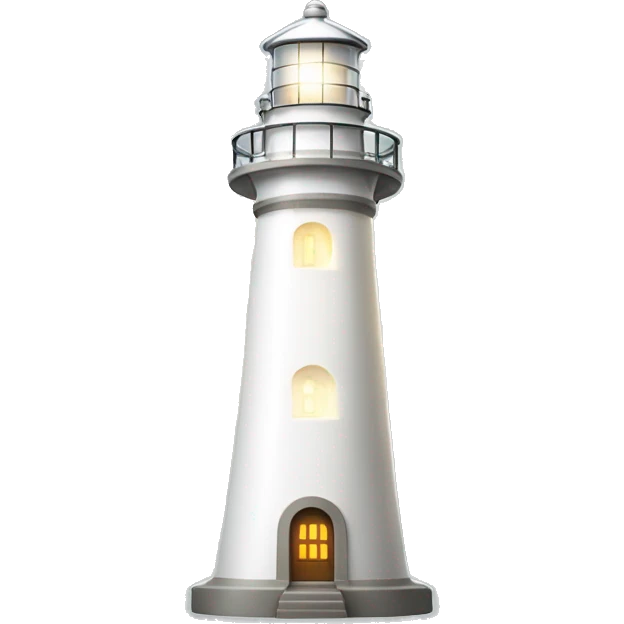 A white Lighthouse with light shining out in beams emoji