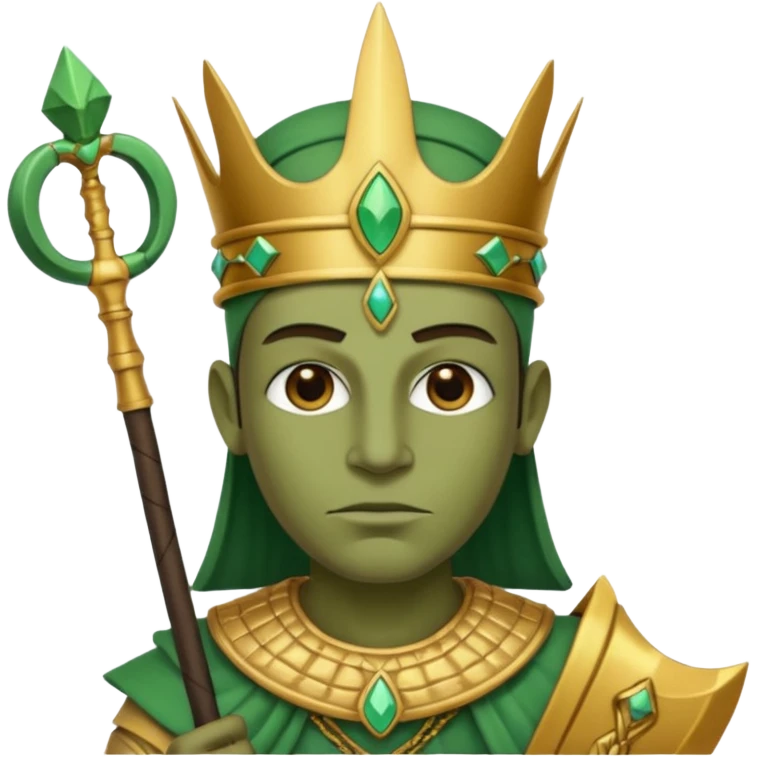 Ancient Egyptian god Osiris with green skin, Atef crown, and holding emoji