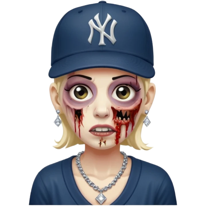 Zombie con aretes con una gorra new York yankee y una cadena de diamante emoji