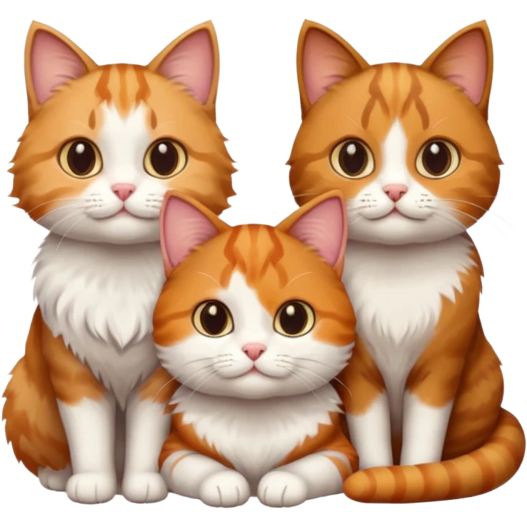 3 cats different colours including brown tabby and white, calico, and ginger and white emoji