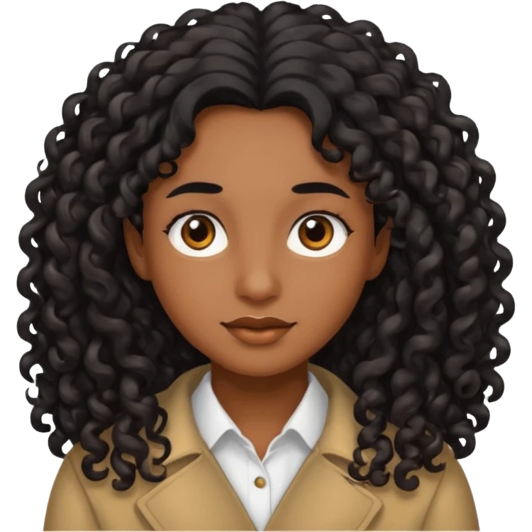 brown soft tone of skin, long curly black hair, brown eyes emoji