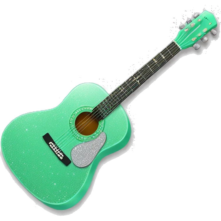 Realistic mint green acoustic guitar with sparkly shiny glitter and diamonds on it. emoji