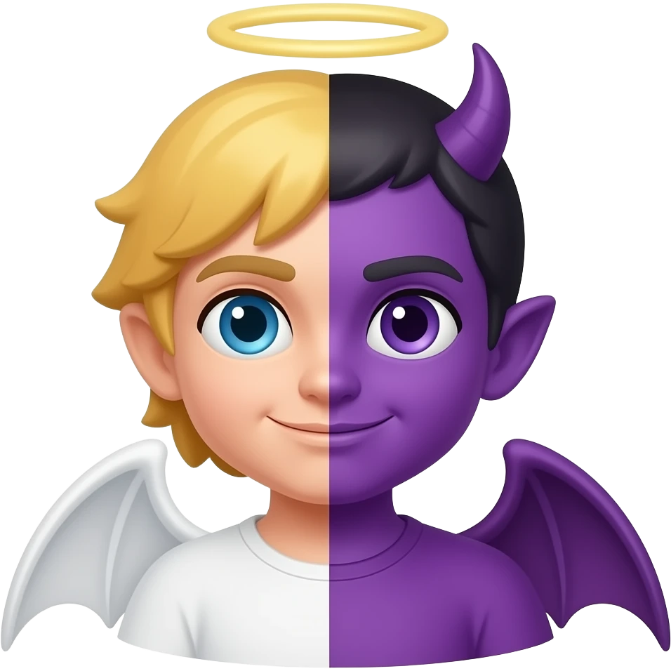 Yellow classic Angel emoji crossover purple classic devil emoji emoji