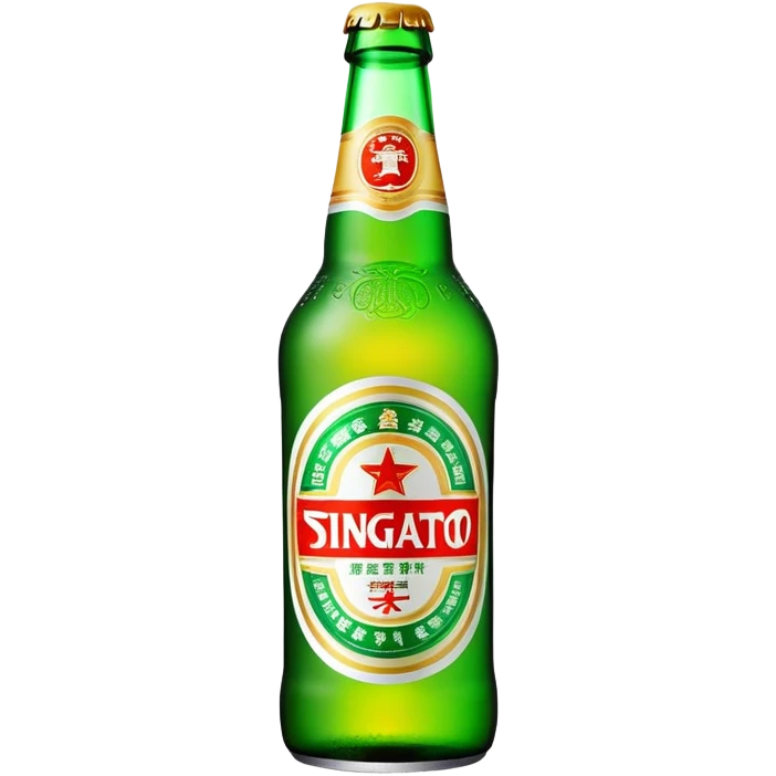 Tsingtao beer bottle, green bottle with iconic label, Chinese beer brand, foam, emoji style emoji