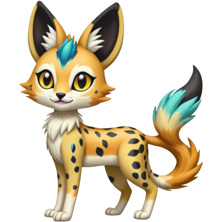 Colorful Cute Realistic Meloetta-Vernid-Sergal-Serval-Fakémon-fusion-hybrid-creature emoji