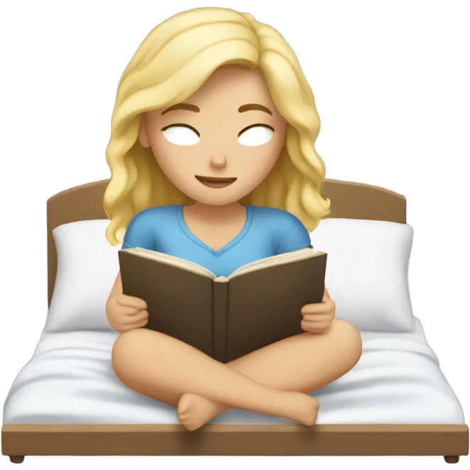 Blonde girl reading a book while laying in bed emoji
