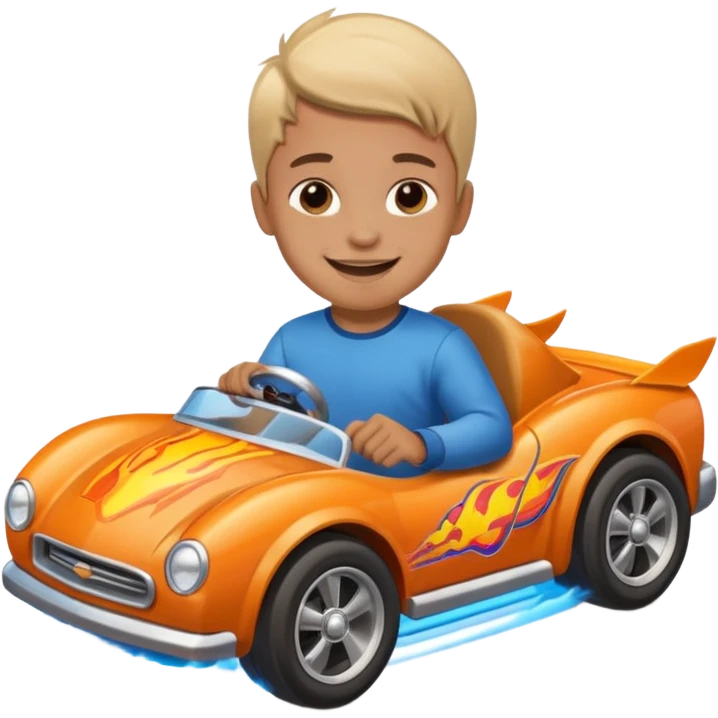 Kid driving a hot wheels emoji