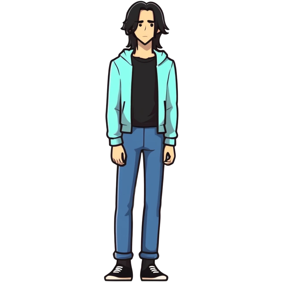 full body very skinny male figure standing wearing clothes with long hair emoji