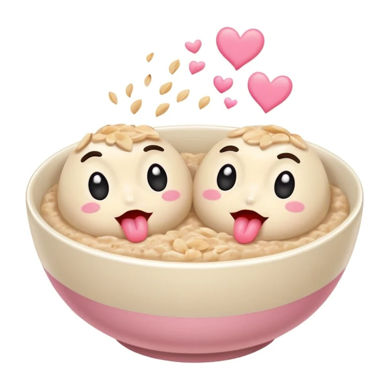 two bowls of oatmeal with tongues on the bowl that are kissing  emoji