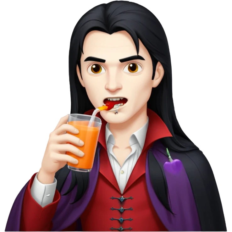 vampire using a juice box, long hair emoji