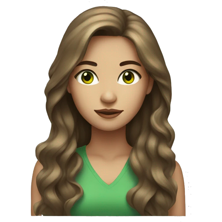 young woman beige skin green eyes with long voluminous brown hair emoji