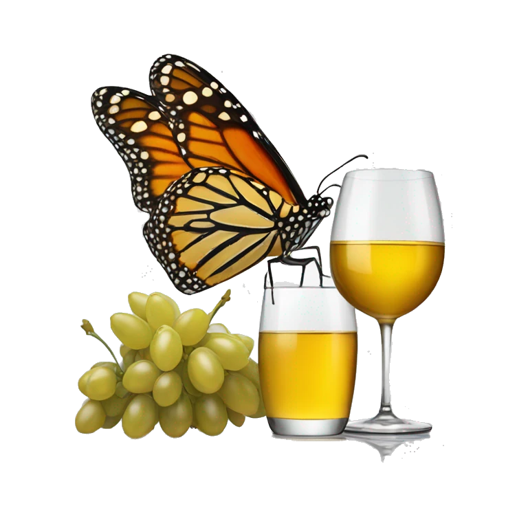 Monarch butterfly with glass of white wine emoji