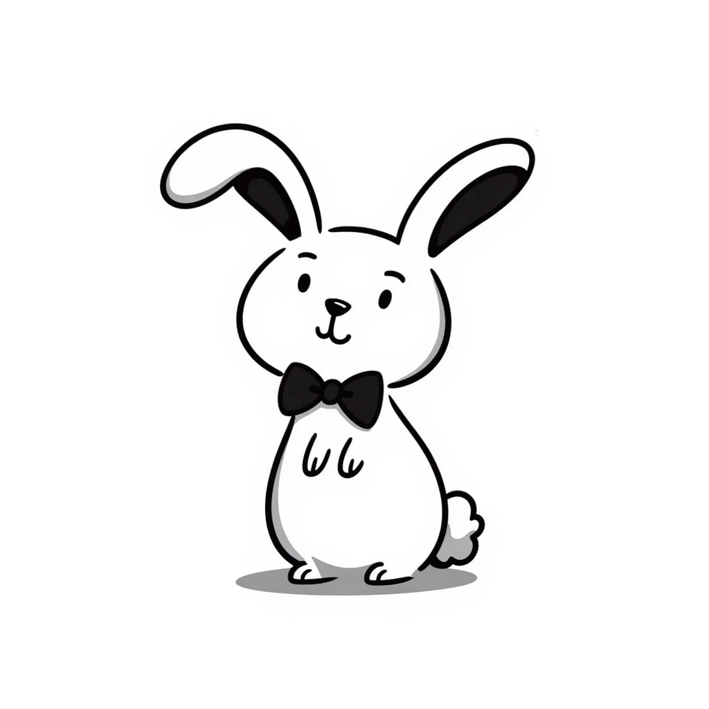 cute bunny with a big bow tie, simple and playful, hand drawn doodle style emoji