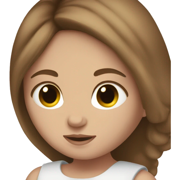 White girl with brown hair holding white baby emoji