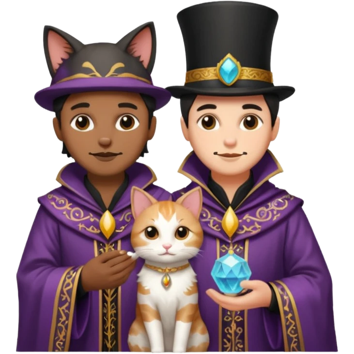 magician couple and their pet cat emoji