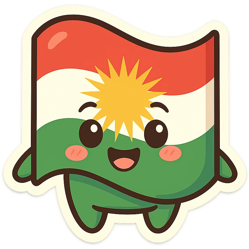 cartoon sticker of the Kurdistan flag, independent and clear, colorful and cheerful, no text, suitable for WhatsApp and Instagram, with a completely transparent background emoji