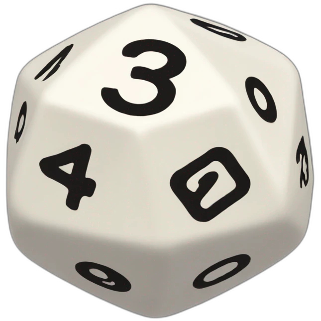 D20 dice creme with numbers 3 6 5 7 8 emoji