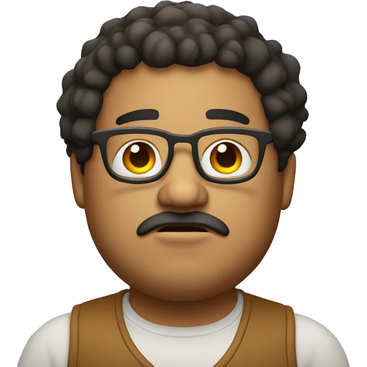 chubby mexican man with glasses curly hair and a goatee looking forward slightly upset emoji