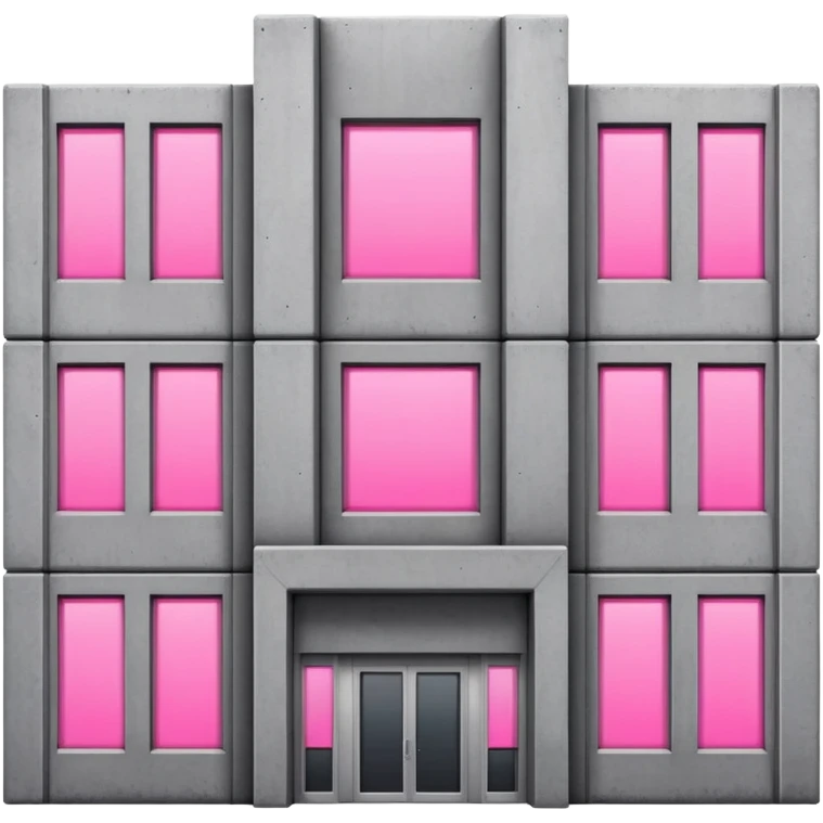 Gray concrete panel building with multiple regular windows and just one pink glowing window, brutalist architecture emoji