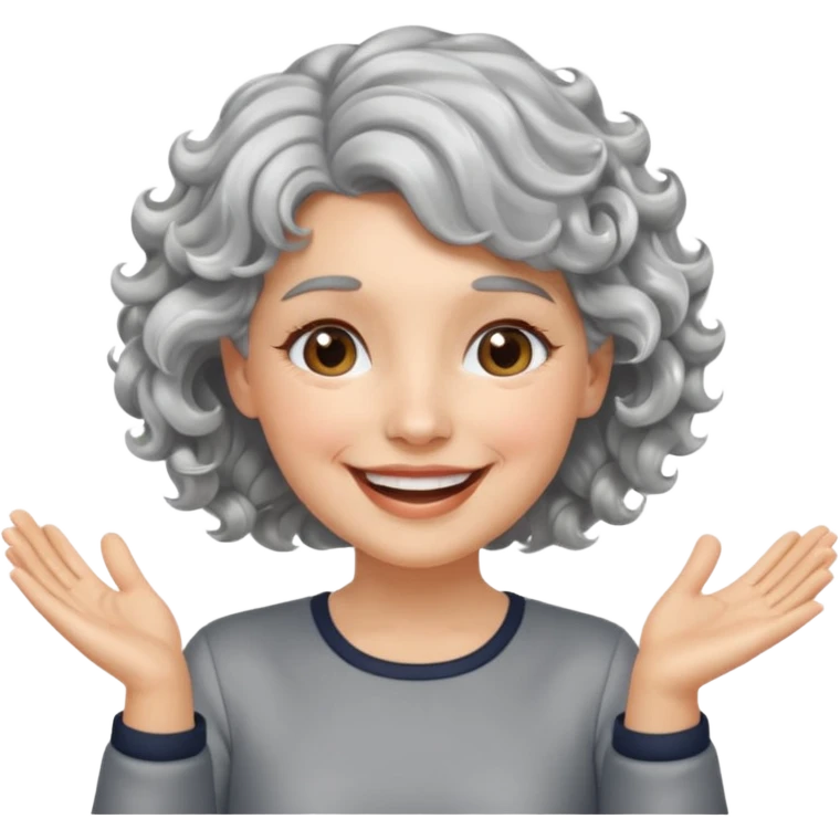 silver, short, wavy-haired with curls, smiling/happy pretty lady, silver top, clapping hands

 emoji