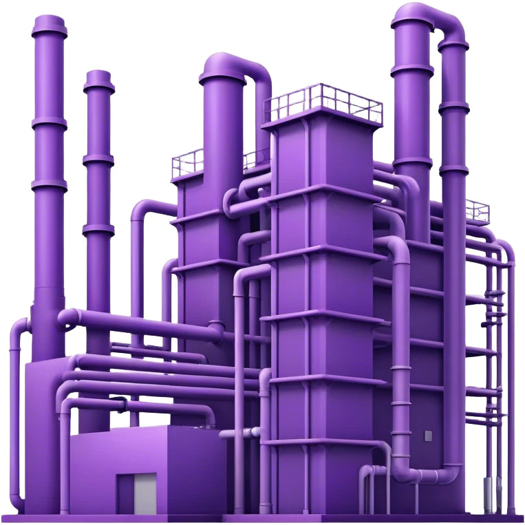 Minimalistic factory building in purple and violet tones, with only 3-4 pipes emoji