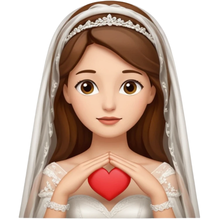 Blonde skin bride with a long veil with brown hair with a chin on her face emoji
