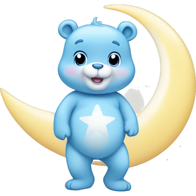 light blue carebear with moon and star on stomach emoji